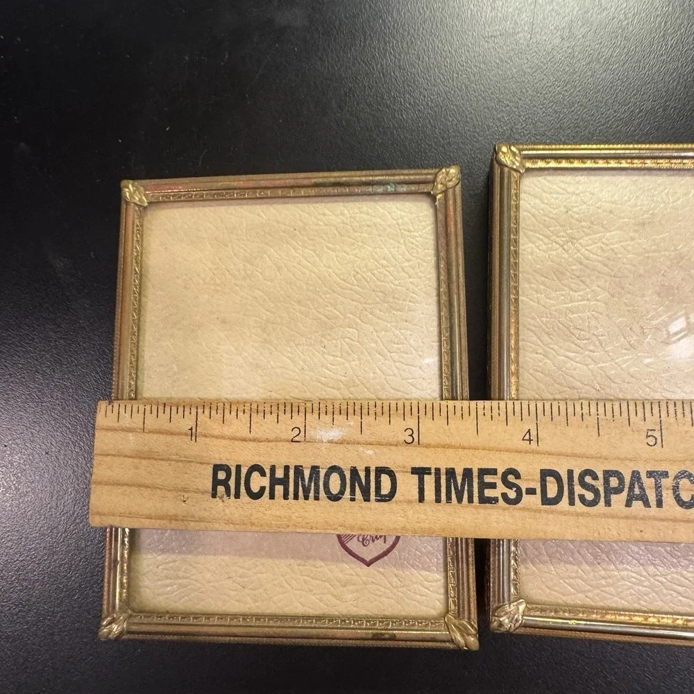 Vintage Carr Photo Frames 2 PC Ornate Embossed Brass / Tin  Gold Gilt